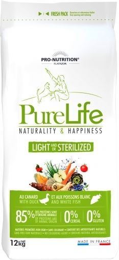 Pure Life Dog Light and Sterilized Храна за Кастрирани Кучета или с Наднормено Тегло с Патица и Бяла Риба 2кг/12 кг