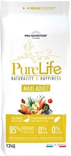 Pure Life Dog Maxi Adult Храна за Кучета от Едри Породи с Патица и Бяла Риба 12 кг