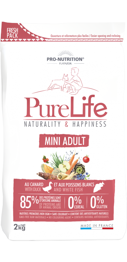 Pure Life Dog Mini Adult Храна за Кучета от Дребни Породи над 1 година с Патица и Бяла Риба 2кг/8 кг