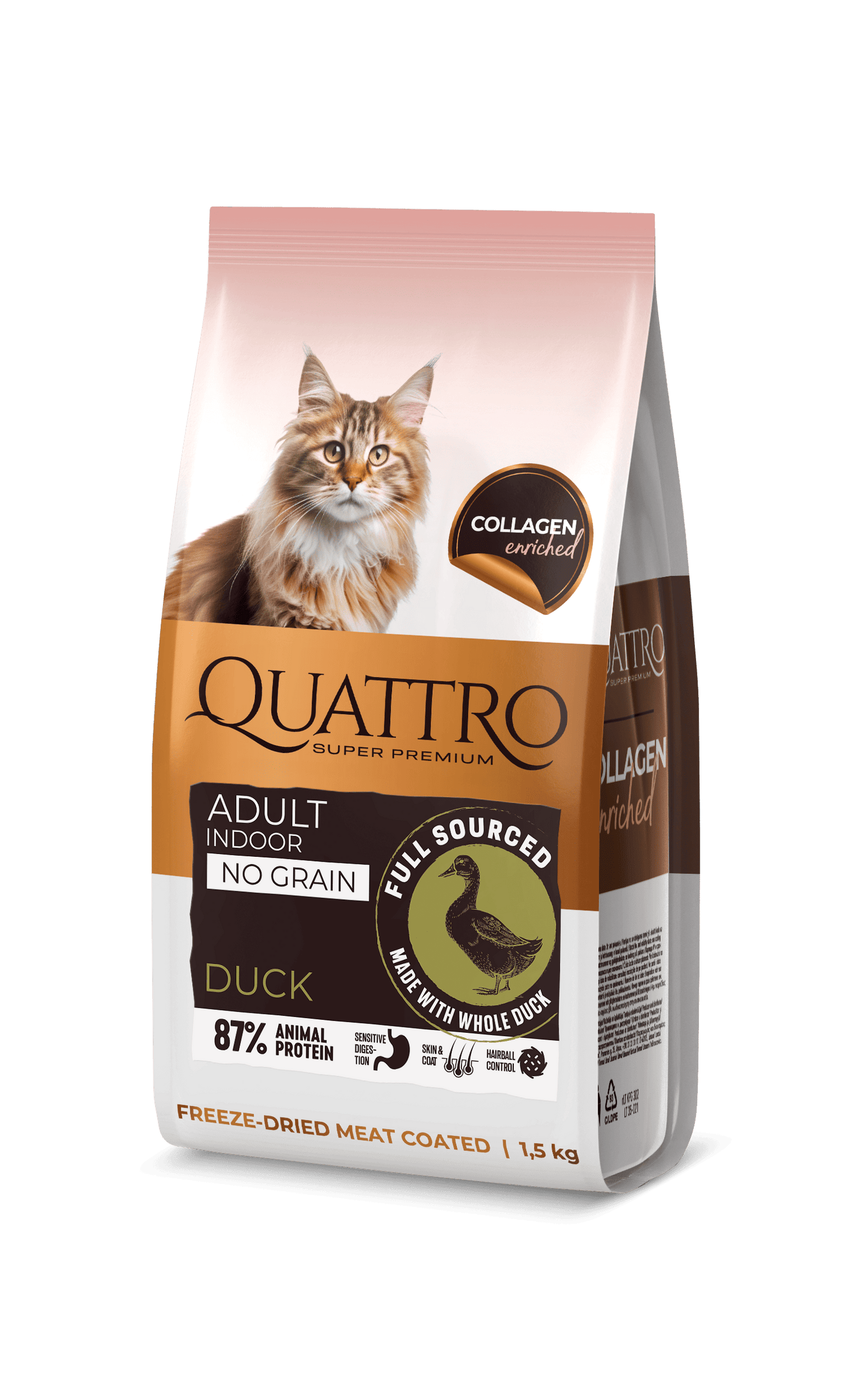 Quattro Cat Grain Free Indoor Duck - Храна за Котки Живеещи Вътре с Патица 7 кг