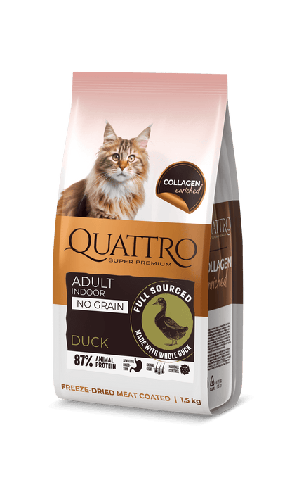 Quattro Cat Grain Free Indoor Duck - Храна за Котки Живеещи Вътре с Патица 7 кг