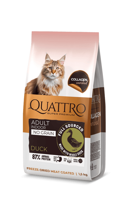 Quattro Cat Grain Free Indoor Duck - Храна за Котки Живеещи Вътре с Патица 7 кг