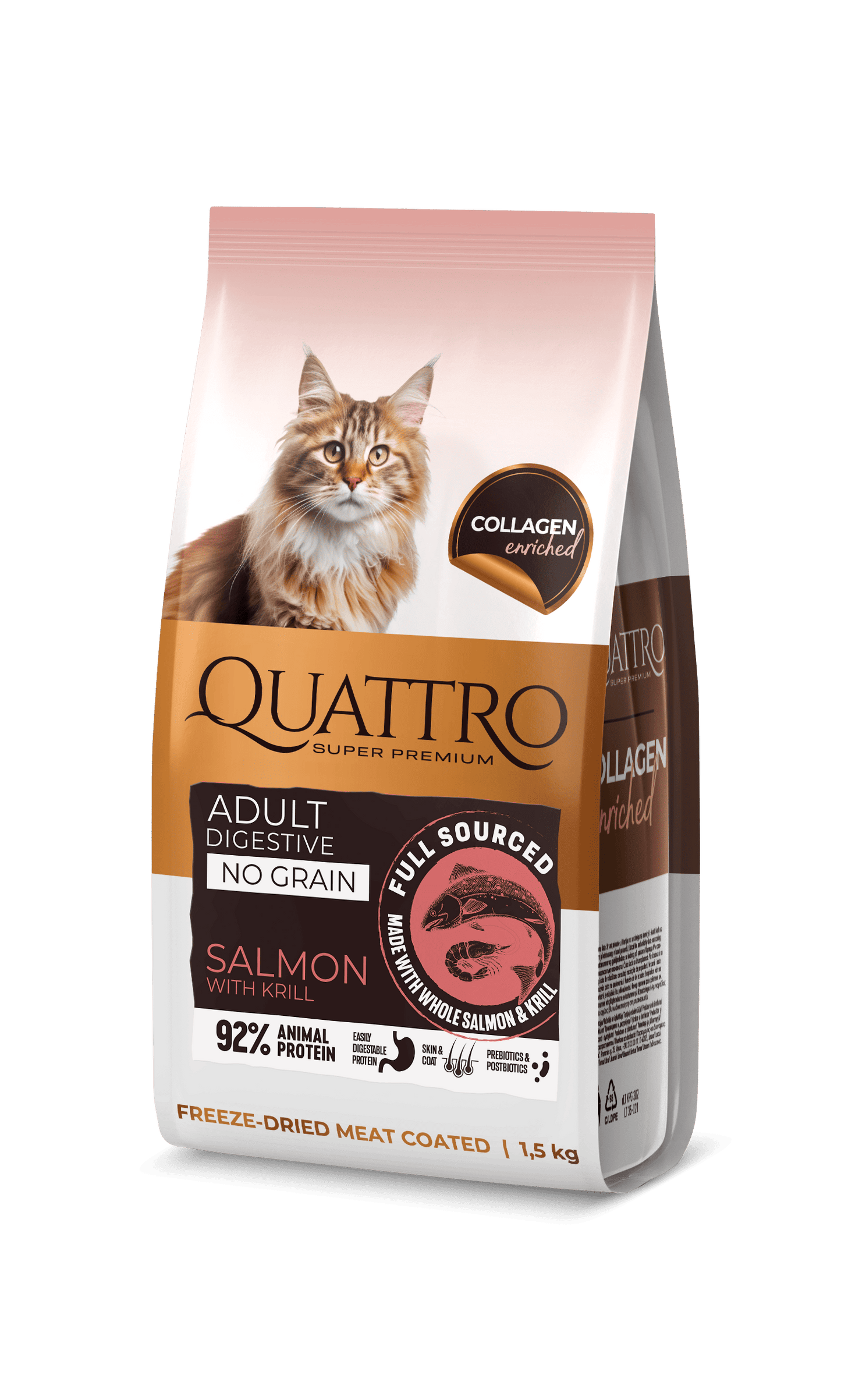 Quattro Cat Grain Free Salmon Sensitive Stomach - Храна за Котки с Чувствителен Стомах със Сьомга 7 кг